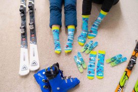 Ski Socken Box, 1 Paar, blaue Baumwollsocken mit Muster, Socken für Skifahrer
