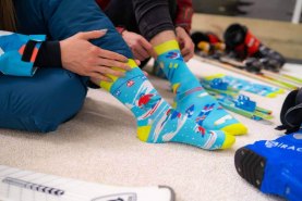 Ski Socken Box, 1 Paar, blaue Baumwollsocken mit Muster, Socken für Skifahrer