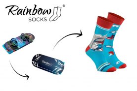 Snowboard Socks Box, 1 pair of blue cotton socks for fan of snowboard, Rainbow Socks