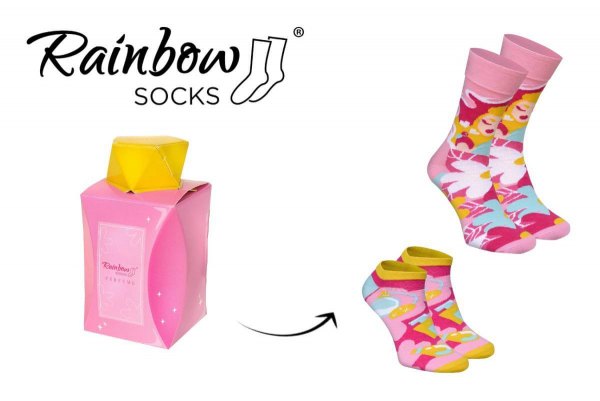 Perfume Socks Box, cotton socks with floral patterns, socks looking like a perfume bottle