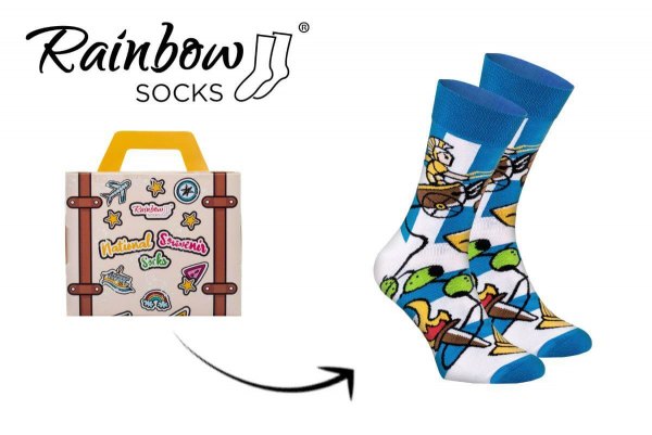 Kolorowe bawełniane skarpetki w greckie wzory, skarpetki w walizce, 1 para, Rainbow Socks