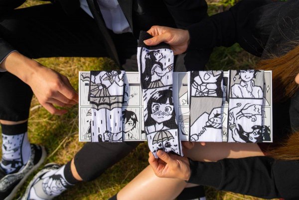 Schwarz-weiße Baumwollsocken mit Manga-Muster, Socken für Männer und Frauen, Rainbow Socks