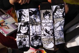4 Manga Socken, schwarz-weiße Socken, Geschenk für Otaku, Rainbow Socken