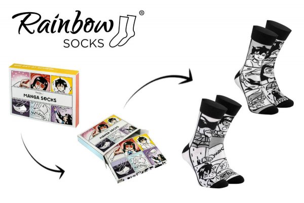 Manga Socken Box, 2 Paar, lustige Socken für Fans, Regenbogen Socken