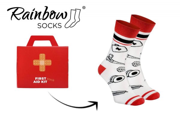 socks for a medic, 1 pair of colourful patterned first kit socks