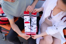 white socks with medical patterns, first aid kit socks, Rainbow Socks, 1 pair