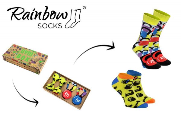 2 pairs of cotton socks, ankle and crew socks, gym socks box, Rainbow Socks