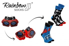 2 pairs of cotton socks, socks looking like boxing gloves, blue and red cotton socks, socks for fan of box