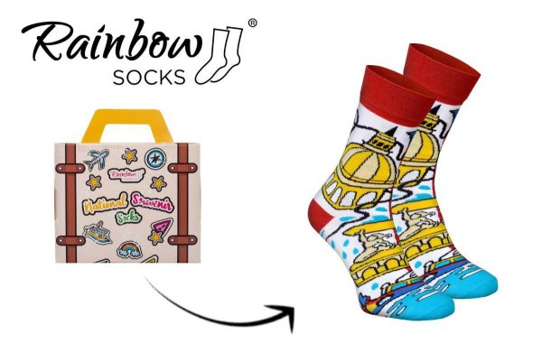 bawełniane skarpetki dla podróżnika w walizce, maltańskie wzory, Rainbow Socks