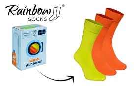 3 bunte Baumwollsocken in einer Schachtel, orange und gelbe Socken, Rainbow Socken