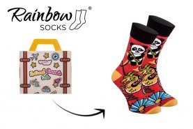 Skarpetki narodowościowe w azjatyckie wzory, 1 para kolorowych bawełnianych skarpetek, Rainbow Socks