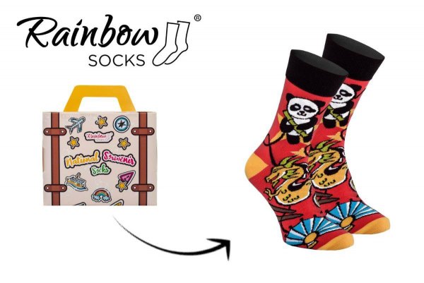 National Socks with Asian patterns, 1 pair of colourful cotton socks, Rainbow Socks