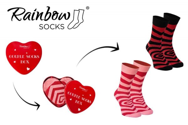 Różowo-czerwono-czarne skarpetki we wzory dla zakochanych, Rainbow Socks