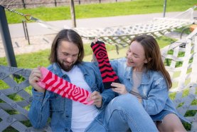 pink red and black patterned cotton socks, socks for couple, love is in the air