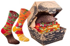 Vegane Burger Socken, bunte hochwertige Baumwollsocken, 2 Paar Socken, Geschenk für Fast Food Liebhaber