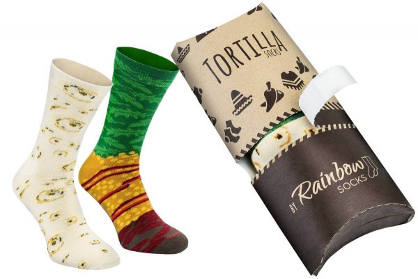 Tortilla socks, 2 pairs of colourful cotton socks, Rainbow Socks, gift idea for fast food lover