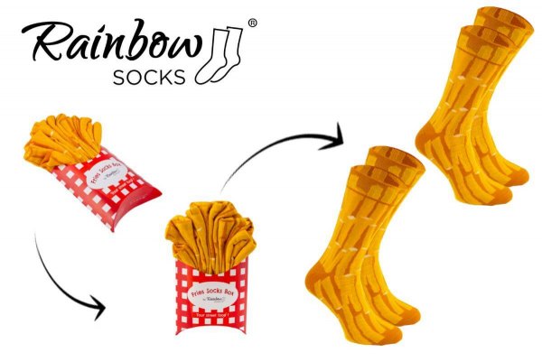 gift for fries fan, fries socks in a box, yellow socks for men and women, 2 pairs, Rainbow Socks