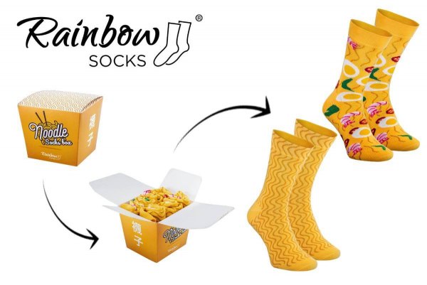 Noodle Socks Box, 2 pairs of cotton socks, socks looking like Asian noodles, Rainbow Socks