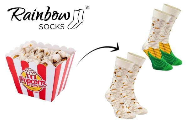Popcorn socks box, 2 pairs, cotton socks, funny gift idea, Rainbow Socks