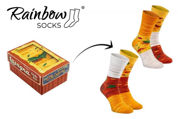 Lasagne socks box 2 pairs by Rainbow Socks, birthday gift for your best friend, gift for men and women