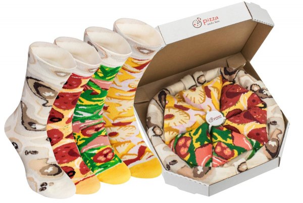 Pizza skarpetki w pudełku 4 pary: włoska, pepperoni, hawajska, Rainbow Socks