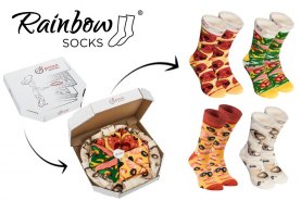 Italian Pepperoni Seafood Pizza Socks Box, 4 Paar, bunte Baumwollsocken, Socken in Pizza-Optik