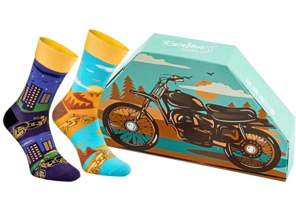 Motorbike Socks Box 1 pair, colourful cotton socks for men and women, Rainbow Socks