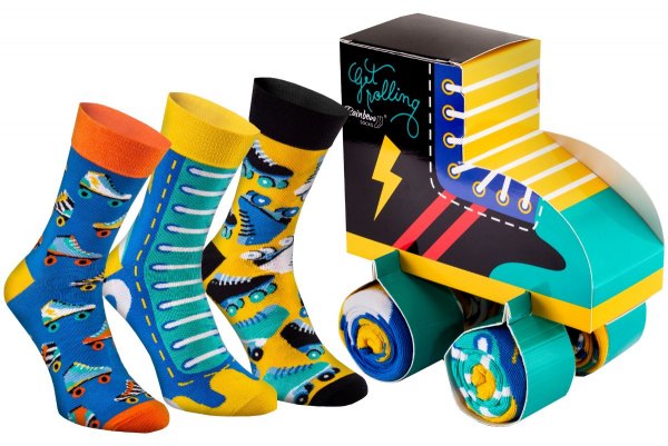 Roller Skates Socks Box, 3 pairs of colourful cotton socks, Rainbow Socks