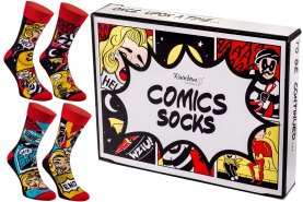 Comic Socks Box 2 Pairs, colourful cotton socks with comic patterns, Rainbow Socks