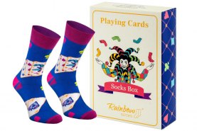 playing cards socks box, 1 pair cotton socks, dark blue cotton socks, Rainbow Socks