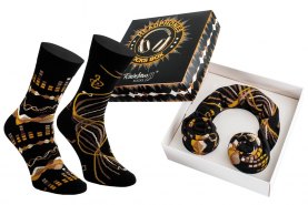 Black headphones socks box, 2 pairs, gift for music fan, Rainbow Socks