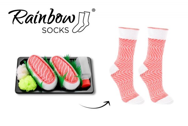 różowe skarpetki sushi z łososiem, pudełko skarpetek sushi, 1 para skarpetek, prezent unisex, Rainbow Socks