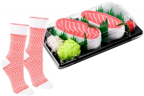 pink salmon sushi socks, sushi socks box, 1 pair of cotton socks
