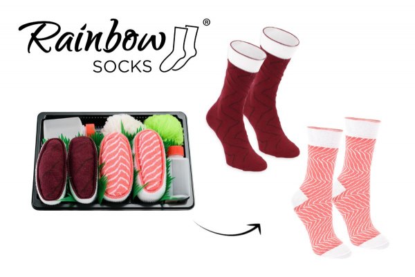 sushi socks funny gift idea, 2 pairs, salmon and tuna, Rainbow Socks