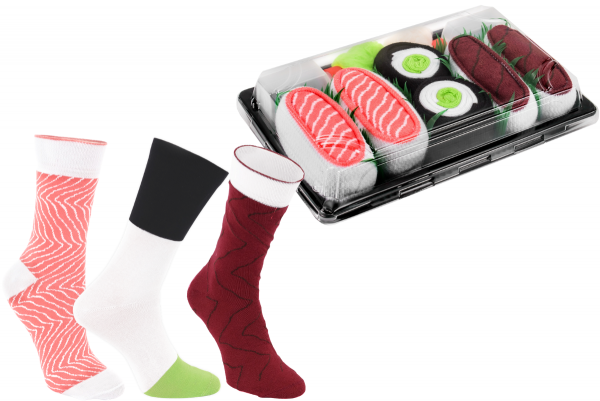 Sushi Socks Box 3 Pairs Tuna Salmon Cucumber Maki, Rainbow Socks