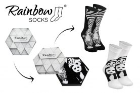 Black and White Panda Socks, panda and zebra socks, black animals patterns, beautiful socks, 2 pairs
