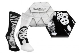 Black and White Socks with Zebra and Panda, 2 pairs of high quality cotton socks, product unisex