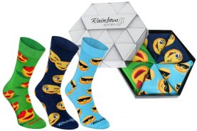 Emoji Socks Box, green, blue, dark blue socks, 3 pairs, Rainbow Socks