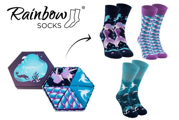 Mermaid Socks, fairy tale, purple and blue cotton socks, socks with seam motifs, Rainbow Socks