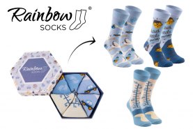 Socks designed for future fathers, father socks box 3 pairs, blue cotton socks, funny surprise for father, Rainbow Socks