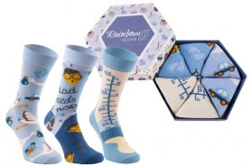 Socks designed for fathers, dad socks box, blue cotton socks, 3 pairs of socks, Rainbow Socks