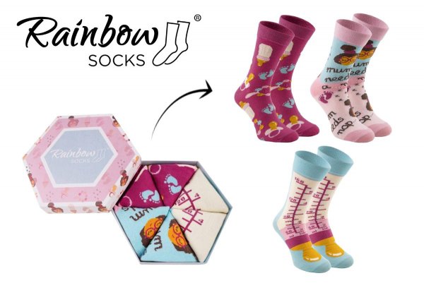 socks for mum, mum socks box, 3 pairs, socks for future mum, pink cotton socks, Rainbow Socks