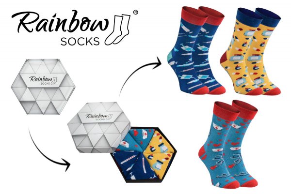 Funny socks for nurse, nurse design, funny gift idea for nurses, 3 pairs of colourful cotton socks, Rainbow Socks