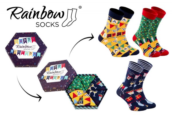 Happy Birthday Socks, socks in a box, 3 pairs, colourful cotton socks, product unisex