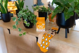 plant milk socks for vegans, socks with cow and almond patterns, Rainbow Socks
