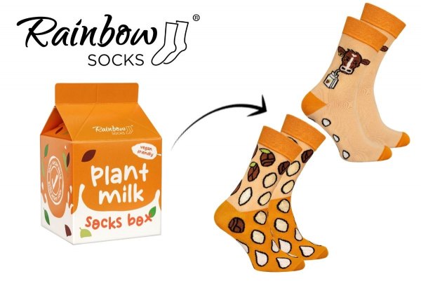 Pflanzenmilch-Socken-Box, beige und orange Baumwollsocken, Rainbow Socken