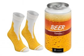 Beer Can Socks, yellow cotton socks, socks in a can, unique gift idea for a beer lover