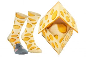 Cheese socks, yellow cotton socks with cheese patterns and mouse, 1 pairs of socks funny gift idea, Rainbow Socks