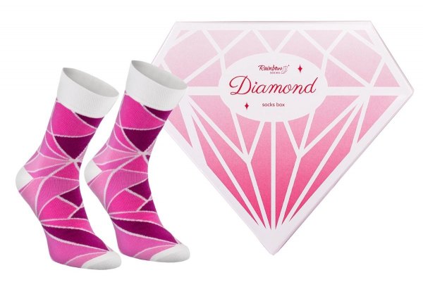 Diamond Socks Box, 1 pair of pink cotton socks, Rainbow Socks