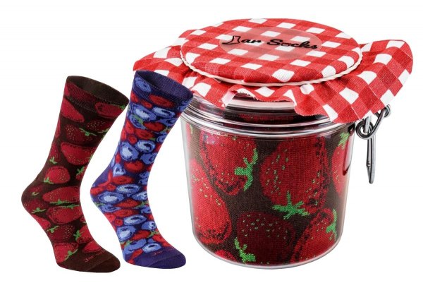Jar Socks Strawberries Blueberries, 2 pairs of colourful cotton socks, red patterned socks